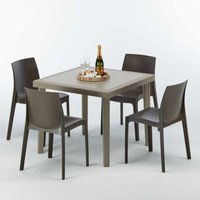 Polyrattan Tisch Quadratisch mit 4 Bunten Stühlen 90x90 Beige Elegance von GRAND SOLEIL