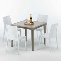 Polyrattan Tisch Quadratisch mit 4 Bunten Stühlen 90x90 Beige Elegance von GRAND SOLEIL