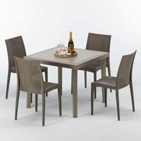 Polyrattan Tisch Quadratisch mit 4 Bunten Stühlen 90x90 Beige Elegance von GRAND SOLEIL