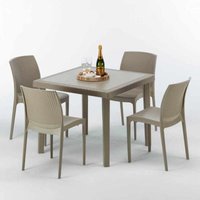 Polyrattan Tisch Quadratisch mit 4 Bunten Stühlen 90x90 Beige Elegance Polyrattan Tisch Quadratisch mit 4 Bunten Stühlen 90x90 Beige Elegance von GRAND SOLEIL