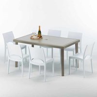 Polyrattan Tisch Rechteckig mit 6 Bunten Stühlen 150x90 Beige Marion von GRAND SOLEIL