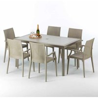 Polyrattan Tisch Rechteckig mit 6 Bunten Stühlen 150x90 Beige Marion von GRAND SOLEIL