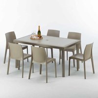 Polyrattan Tisch Rechteckig mit 6 Bunten Stühlen 150x90 Beige Marion von GRAND SOLEIL