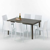 Polyrattan Tisch Rechteckig mit 6 Bunten Stühlen 150x90 Braun Focus von GRAND SOLEIL