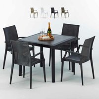 Schwarz Quadratisch Tisch und 4 Stühle Farbiges Polypropylen-Außenmastenset Grand Soleil Arm Bistrot Passion - Schwarz von GRAND SOLEIL