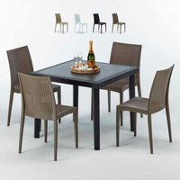 Schwarz Quadratisch Tisch und 4 Stühle Farbiges Polypropylen-Außenmastenset Grand Soleil Bistrot Passion - Braun von GRAND SOLEIL