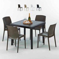 Schwarz Quadratisch Tisch und 4 Stühle Farbiges Polypropylen-Außenmastenset Grand Soleil Boheme Passion - Braun von GRAND SOLEIL