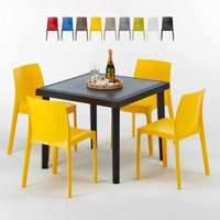 Schwarz Quadratisch Tisch und 4 Stühle Farbiges Polypropylen-Außenmastenset Grand Soleil Rome Passion - Gelb von GRAND SOLEIL