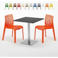 Schwarz Tisch Quadratisch 70x70 cm mit 2 Bunten Stühlen Gruvyer Rum Raisin von GRAND SOLEIL