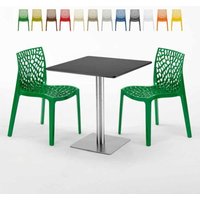 Schwarz Tisch Quadratisch 70x70 cm mit 2 Bunten Stühlen Gruvyer Rum Raisin von GRAND SOLEIL