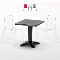 Tisch Quadratisch mit 2 Bunten Polycarbonat Outdoor Stühlen Grand Soleil Cafè Tisch Quadratisch mit 2 Bunten Polycarbonat Outdoor Stühlen Grand Soleil Cafè von GRAND SOLEIL