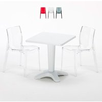 Tisch Quadratisch mit 2 Bunten Polycarbonat Outdoor Stühlen Grand Soleil Cafè von GRAND SOLEIL