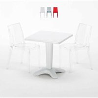 Weiß Quadratisch Tisch und 2 Stühle Farbiges Polypropylen-Innenmastenset Grand Soleil Cristal Light Terrace - Transparent Weiß Quadratisch Tisch und 2 Stühle Farbiges Polypropylen-Innenmastenset Grand Soleil Cristal Light Terrace - Transparent von GRAND SOLEIL