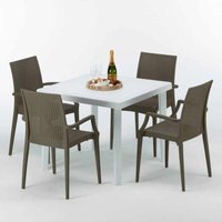 Weiß Quadratisch Tisch und 4 Stühle Farbiges Polypropylen-Außenmastenset Grand Soleil Arm Bistrot Love - Braun von GRAND SOLEIL