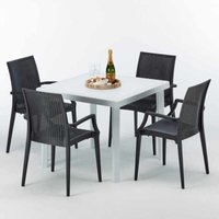 Weiß Quadratisch Tisch und 4 Stühle Farbiges Polypropylen-Außenmastenset Grand Soleil Arm Bistrot Love - Schwarz von GRAND SOLEIL