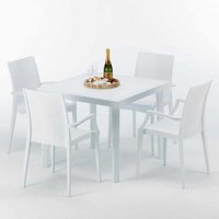 Weiß Quadratisch Tisch und 4 Stühle Farbiges Polypropylen-Außenmastenset Grand Soleil Arm Bistrot Love - Weiß von GRAND SOLEIL