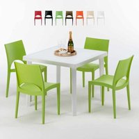Weiß Quadratisch Tisch und 4 Stühle Farbiges Polypropylen-Außenmastenset Grand Soleil Paris Love - Grün von GRAND SOLEIL