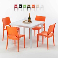 Weiß Quadratisch Tisch und 4 Stühle Farbiges Polypropylen-Außenmastenset Grand Soleil Paris Love - Orange Weiß Quadratisch Tisch und 4 Stühle Farbiges Polypropylen-Außenmastenset Grand Soleil Paris Love - Orange von GRAND SOLEIL