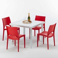 Weiß Quadratisch Tisch und 4 Stühle Farbiges Polypropylen-Außenmastenset Grand Soleil Paris Love - Rot Weiß Quadratisch Tisch und 4 Stühle Farbiges Polypropylen-Außenmastenset Grand Soleil Paris Love - Rot von GRAND SOLEIL
