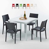 Weiß Quadratisch Tisch und 4 Stühle Farbiges Polypropylen-Außenmastenset Grand Soleil Paris Love - Schwarz von GRAND SOLEIL