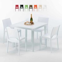 Weiß Quadratisch Tisch und 4 Stühle Farbiges Polypropylen-Außenmastenset Grand Soleil Paris Love - Weiß von GRAND SOLEIL