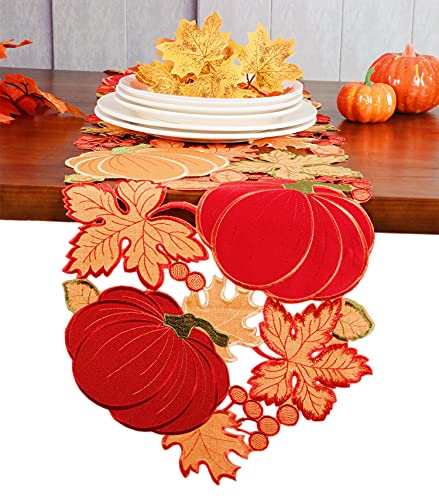 GRANDDECO Herbst-Tischläufer, Erntedankfest, 35.6 x 137.7 cm, mit Cutwork, bestickter Kürbis-/Ahornblätter, Herbsternte, Abendessen und den täglichen Gebrauch, Kaffeebraun GRANDDECO Herbst-Tischläufer, Erntedankfest, 35.6 x 137.7 cm, mit Cutwork, bestickter Kürbis-/Ahornblätter, Herbsternte, Abendessen und den täglichen Gebrauch, Kaffeebraun von GRANDDECO