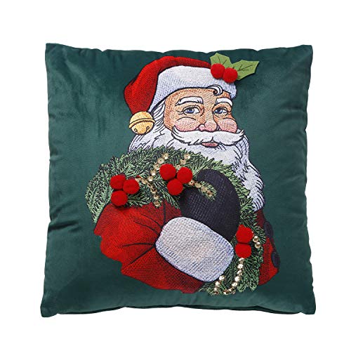 GRANDDECO Weihnachts-Kissenbezüge mit Weihnachtsmann und Applikation, bestickte Stechpalmenbeere, Weihnachtsdekoration, Heim-Sofa-Kissenbezug mit Reißverschluss, 2 Stück, 45,7 x 45,7 cm von GRANDDECO