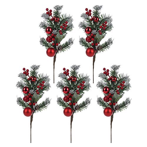 GRANDLIN 5 x rote künstliche Beerenstiele, künstliche Obst-Stechpalmen, Weihnachtsbeeren, Zweige für Weihnachtsblumen, Arrangements, Festivals, Urlaub und Heimdekoration von GRANDLIN