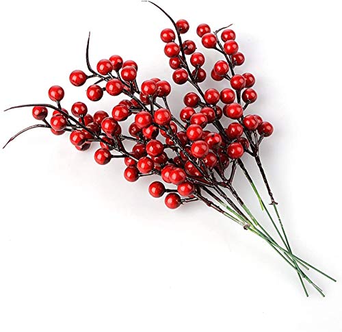 GRANDLIN Künstliche rote Beeren, 40 Stück Stechpalmen-Weihnachtsbeeren, Stiel, künstliche Früchte, Beeren, Blumenzweig, DIY Weihnachtsbaum, Blumenarrangement, Basteln, Dekoration von GRANDLIN