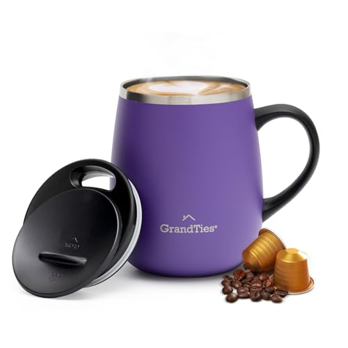 GRANDTIES Isolierter Kaffeebecher mit Griff – Schiebedeckel für spritzwassergeschützte 473 ml -Form Thermosbecher mit doppelwandigem Vakuum-Edelstahl, hält Getränke heiß & kalt – Sparkling Grape von GRANDTIES