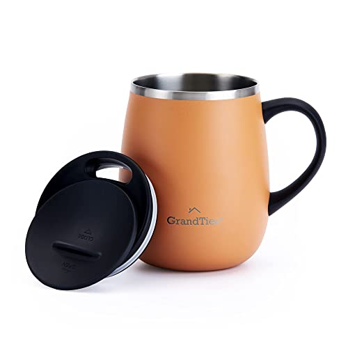 Grandties Thermo Kaffeebecher mit Griff - Schiebedeckel - 460 ml Coffee To Go Becher Kaffeebecher To Go | Doppelwand-Edelstahl Hält Getränke Warm & Kalt - Karotte von GRANDTIES