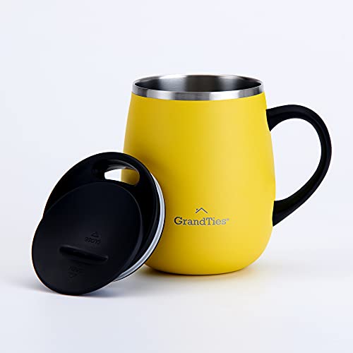 Grandties Thermo Kaffeebecher mit Griff - Schiebedeckel für Spritzschutz 460 ml , Zitrone von GRANDTIES