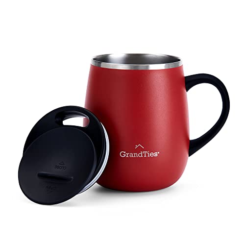 Grandties Thermo Kaffeebecher mit Griff - Schiebedeckel für Spritzschutz 480 ml Coffee To Go Becher Kaffeebecher To Go | Doppelwand-Edelstahl Hält Getränke Warm & Kalt - Cranberry von GRANDTIES