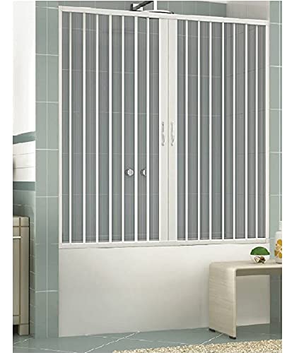Badewanne aus PVC Nischen, Breite 140-200 cm, Höhe 150 cm, Modell ASIA, Weiß, Duschkabine mit zentraler Öffnung mit zwei Falttüren, auch kürzbar (Breite 170 cm, Höhe 150 cm) von GRANISUD