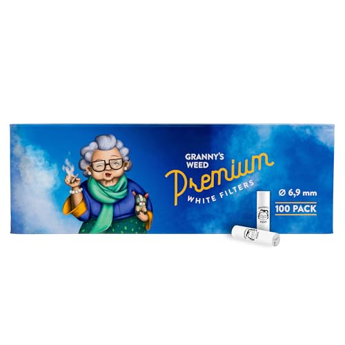 Granny's® Premium Aktivkohlefilter | 100x Ø 6.9 mm Filtertips | Aus veganer Kokosaktivkohle | 100 Stück in Weiß in hochwertiger Magnetverpackung | Kohlefilter für Selbstdreher von GRANNY'S WEED