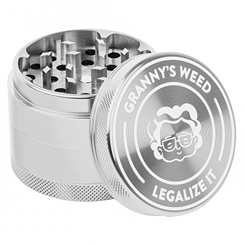 Granny's® Premium Aluminium Kräutermühle | messerscharfes Mahlwerk | ∅ 5,5 cm | 4-teilig | inkl. Pollenschieber | Kräutermühle in Lila u. weiteren edlen Designs von GRANNY'S WEED