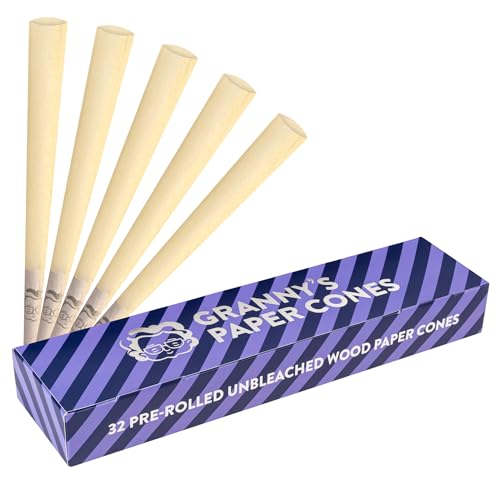 Granny's® Premium Cones 32 Stück | 109mm King Size Hülsen | Konisch gedreht | Aus Zellstoff | Vorgerollte Kegeltüten | Fertig zum Befüllen von GRANNY'S WEED