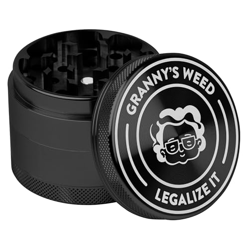 Granny‘s Premium Aluminium Grinder | messerscharfes Mahlwerk | 4-teilig | inkl. Pollenschieber | Kräutermühle in Schwarz u. weitere edle Designs | ∅ 5,5 cm von GRANNY'S WEED