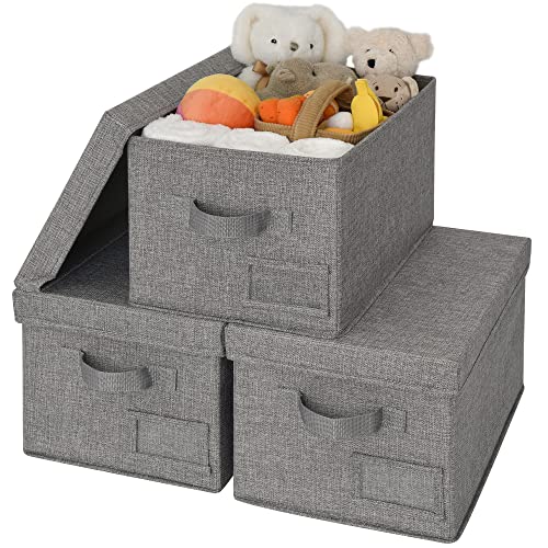 GRANNY SAYS Aufbewahren Boxen mit Deckel Stoff, 3 Stück Kisten Aufbewahrung mit Deckel für Schrank, Dunkelgrau Boxen mit Deckel Aufbewahrung, Faltbare Aufbewahrungskorb mit Deckel, Storage Boxes von GRANNY SAYS
