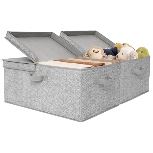 GRANNY SAYS Aufbewahrungsbox mit Deckel Stoff, 2 Stück Grau Stoffkiste mit Deckel Dekorativ, Faltbare Aufbewahrungsbox Stoff, Kleiderschrank Aufbewahrungskorb mit Deckel Groß für Kleidung Spielzeug von GRANNY SAYS
