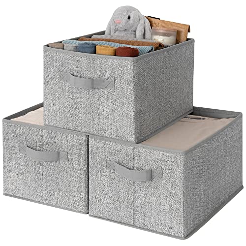 GRANNY SAYS Aufbewahrungsboxen Stoff, 3er-Pack Körbe Aufbewahrung Groß, Faltbare Aufbewahrungsbox Grau, Aufbewahrungsbox Regal, Aufbewahrungskörbe Kleiderschrank, Kleidung Stoffkisten Aufbewahrung von GRANNY SAYS