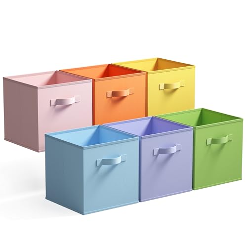 GRANNY SAYS Aufbewahrungswürfel aus Stoff, 6 Stück Kisten für Kallax Regal, 33 x 33 x 32,4 cm Faltbare Regalbox mit Griffen für Kinderzimmer Bastelzimmer Organisieren, Bunt Stoffkisten Aufbewahrung von GRANNY SAYS