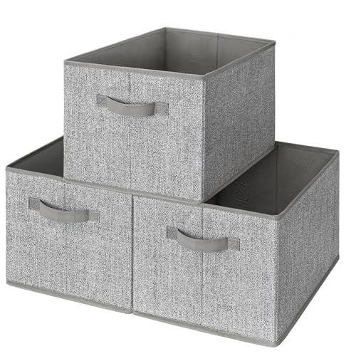 GRANNY SAYS Extra Groß Aufbewahrungsbox, 3er-Pack Aufbewahrungsboxen Stoff, Aufbewahrungskorb, Faltbare Stoffboxen, Boxen Aufbewahrung mit Griff, Kleiderschrank Organizer, Grau Regalboxen von GRANNY SAYS