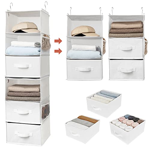 GRANNY SAYS Hängeorganizer Schrank, 1 Stück Hängeregal Stoff mit Schubladen, Weiß Hängeaufbewahrung Kleiderschrank, Schrank Hängeorganizer, Kleiderschrank Hängeregal Aufbewahrung für Schlafzimmer von GRANNY SAYS