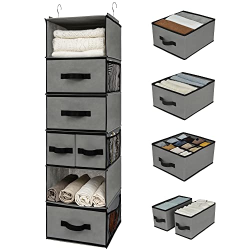 GRANNY SAYS Kleiderschrank Organizer Hängend, 1er-Pack Hängeorganizer mit Schubladen, Grau Hängeaufbewahrung Schrank Organizer, Hängeregal Schrank, Hänge Organizer, Hängeregal Stoff für Schlafzimmer von GRANNY SAYS