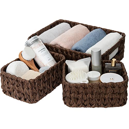 GRANNY SAYS Körbe Aufbewahrung Geflochten, 1 Großer und 2 Kleine Aufbewahrungskörbe für Regal, Badezimmer, Wicker Baskets, Flechtkörbe - Braun von GRANNY SAYS