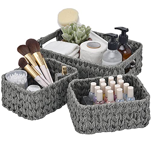 GRANNY SAYS Körbe Aufbewahrung Geflochten zum Organisieren, 3er-Pack Aufbewahrungskörbe für Regale, Wasserdicht Korb Geflochten für Badezimmer, Waschküche, Wicker Storage Baskets, Flechtkörbe - Grau von GRANNY SAYS