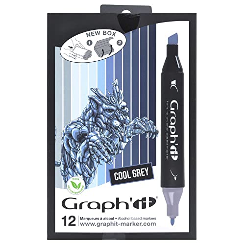 Graph'it Marker auf Alkoholbasis, 12er-Set, 2 Spitzen Cool greys colors von GRAPH'IT