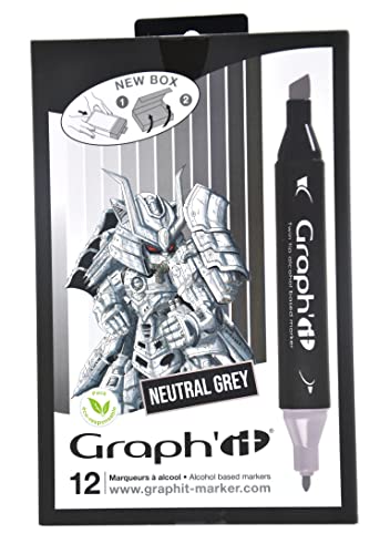 Graph'it Marker auf Alkoholbasis, 12er-Set, 2 Spitzen Neutral Greys colors von GRAPH'IT
