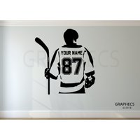 Hockey Aufkleber - Wähle Deinen Namen Und Zahlen Personalisiertes Wandtattoo Spieler Vinyl Sticker Deko Kinderzimmer von GRAPHECS